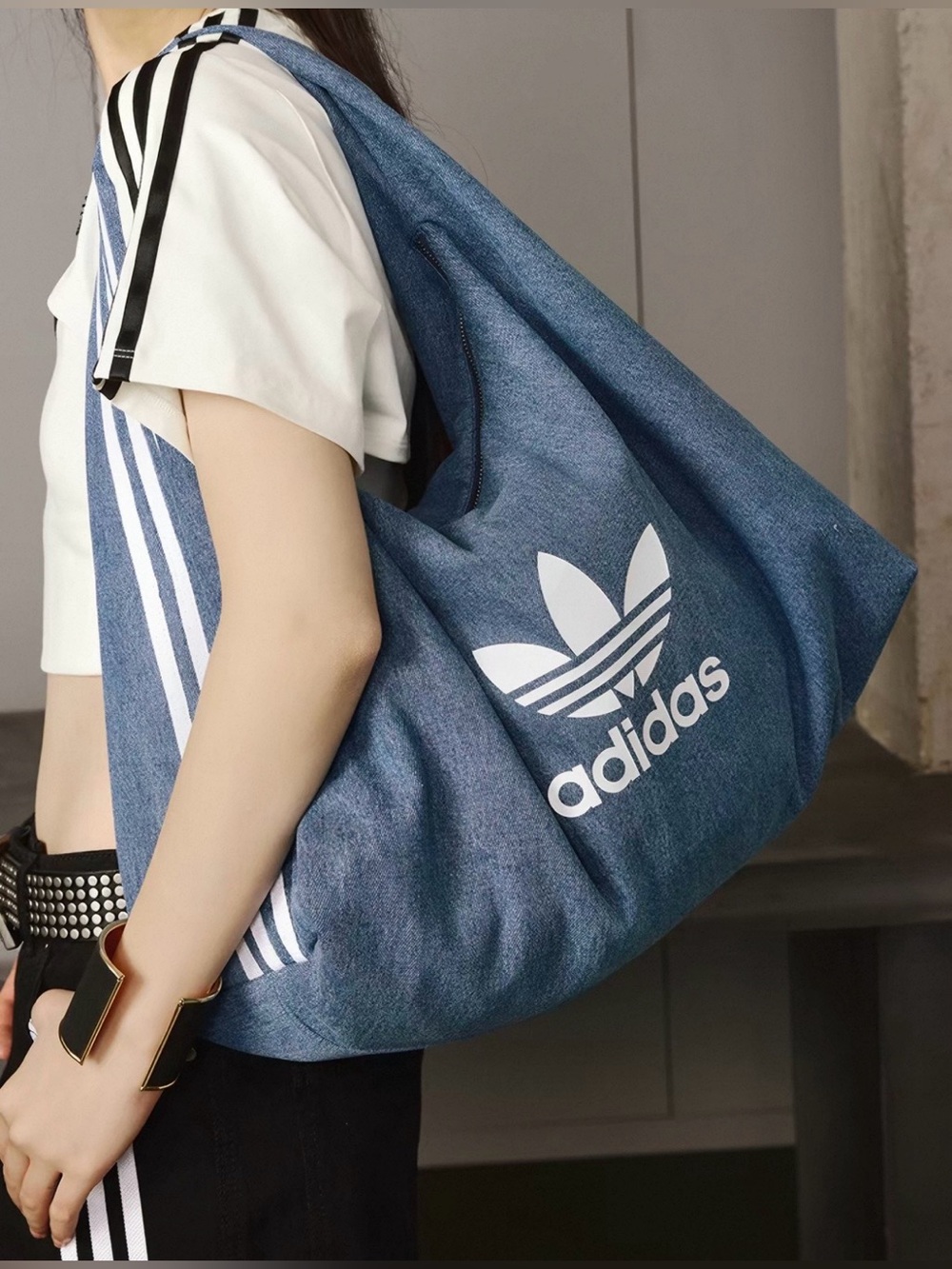Adidas Originals "Cloud" Denim-Style Large Capacity Sports Hobo Shoulder Bag